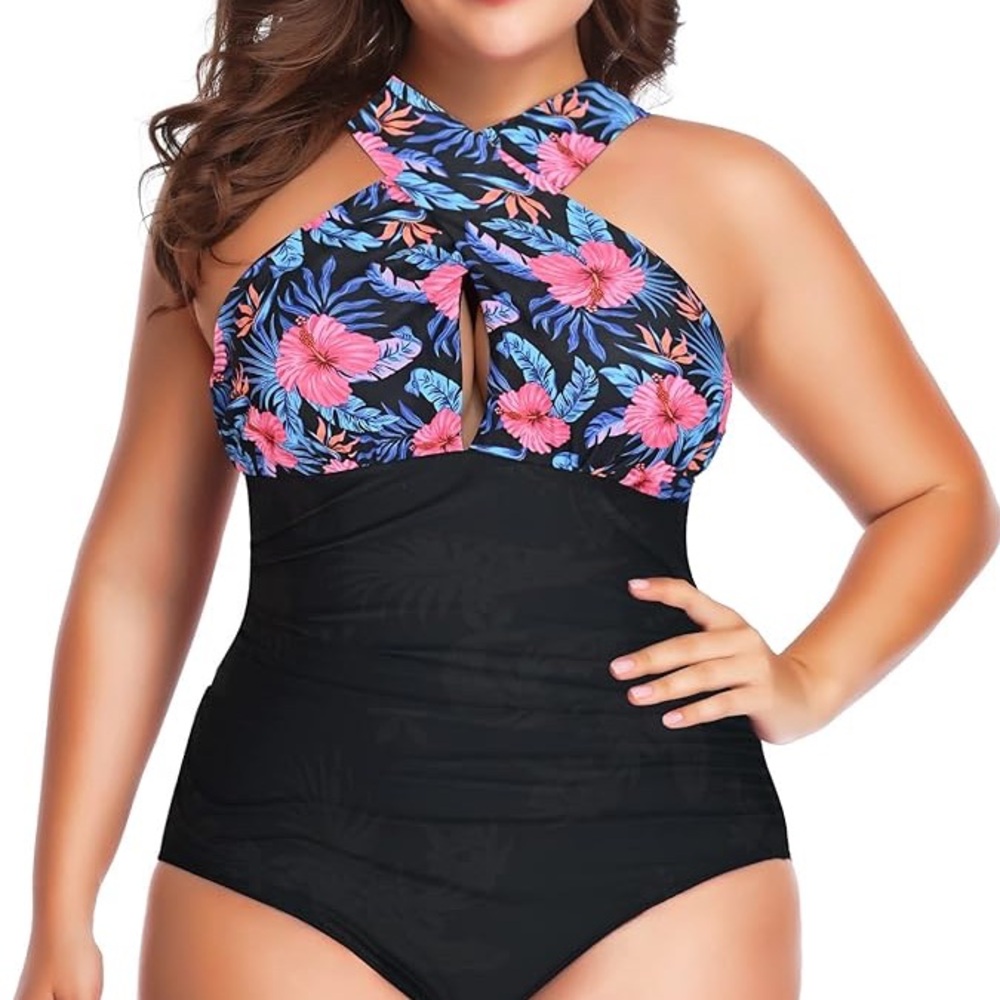 🆕 W YOU DIAN Plus Size One Piece Tummy Control Ruched Full Lined Swimsuit